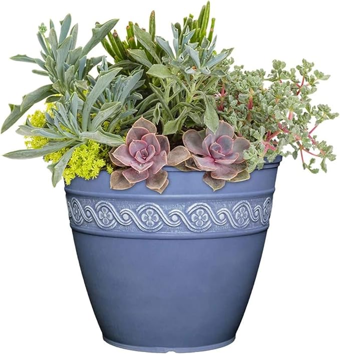 Classic Home and Garden Corinthian Resin Flower Pot Planter, Slate, 10"