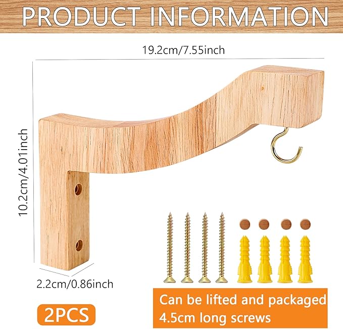 FGSAEOR T-Shaped Wooden Hanging Plant Bracket, 7-Inch Wall Hook Plant Hangers for Indoor Outdoor Hanging Bird Feeders, Flower Baskets, Wind Chimes