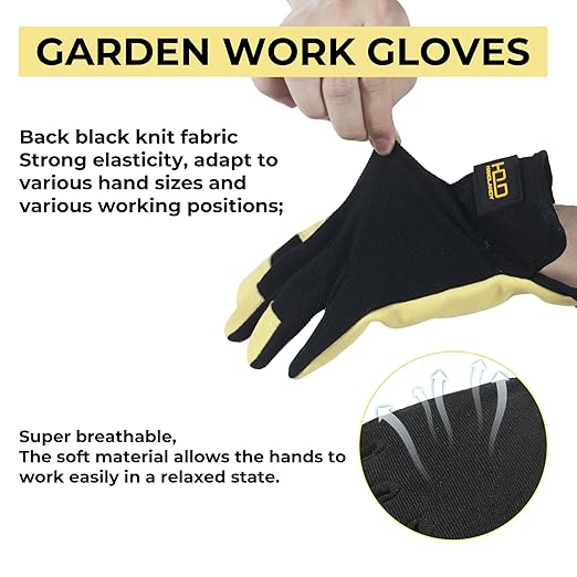 HLDD HANDLANDY Mens Leather Gardening Gloves, Utility Work Gloves for Gardening, Yardwork, Construction, Mechanics
