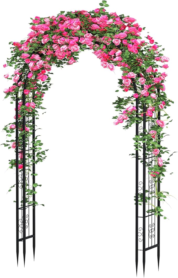 88in Steel Garden Arch Arbor Trellis for Climbing Plants Outdoor,Yard,Garden,Climbing Plants 7ft Decorative Wire Lattice,Outdoor Wedding Arch(Black)