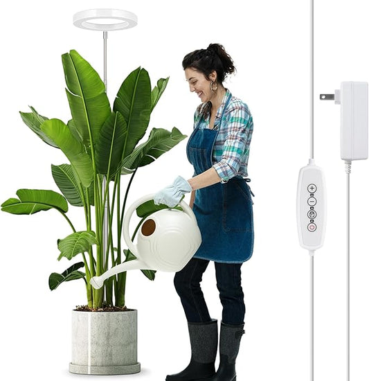 LORDEM Grow Light for Indoor Plants, 7.9" Full Spectrum LED Plant Grow Light, Height Adjustable Growing Lamp with Auto Timer 4H/8H/12H, 6 Dimmable Levels, Ideal for Indoor Large Tall Plants Growth