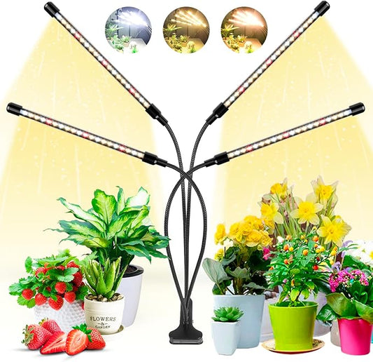 Wolezek Grow Lights for Indoor Plants, 80 LED 4 Heads Full Spectrum Grow Light with Clip, Plant Light with 5000K 3000K 660nm LED Chips, Auto Timer 6 12 16 Hrs, Grow Lamp for Seed Starting