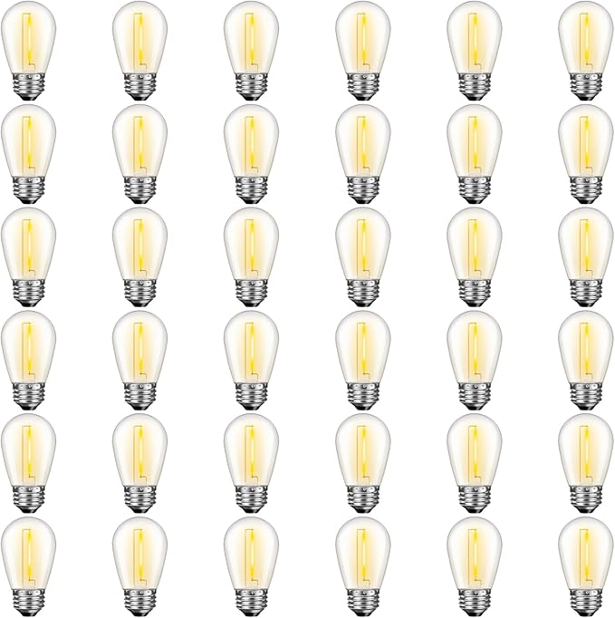 36 Pack S14 LED Bulbs for Outdoor String Lights, Shatterproof Replacement Edison Bulbs for Patio String Lights Outdoor Waterproof, Warm White 2200K, Dimmable, E26 Standard Base