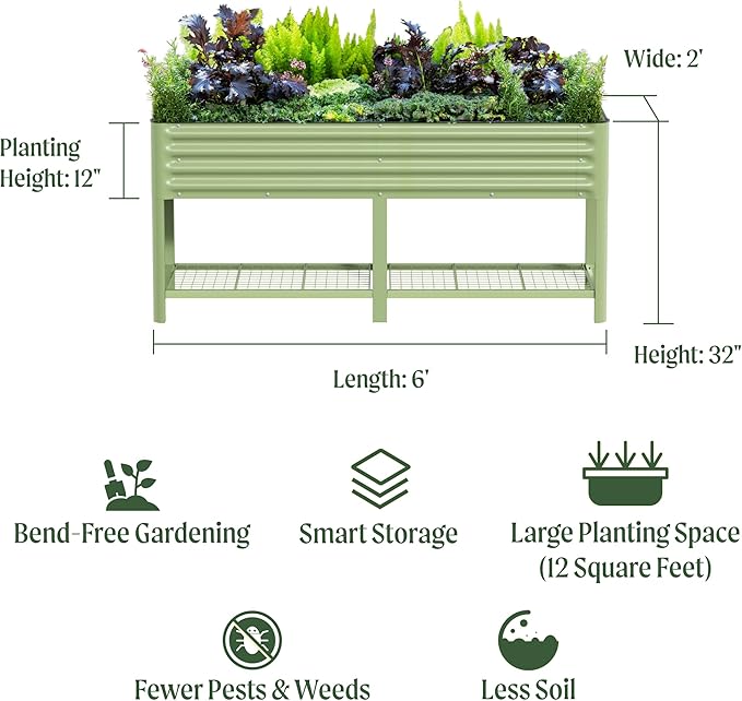 Elevated Raised Garden Bed-V Series, 2' x 6' Garden Beds with Legs & Storage Rack for Patio Porch, 1000 Lbs Weight Capacity, Outdoor Planter Boxes for Gardening Herbs Vegetables Flowers, Modern Gray