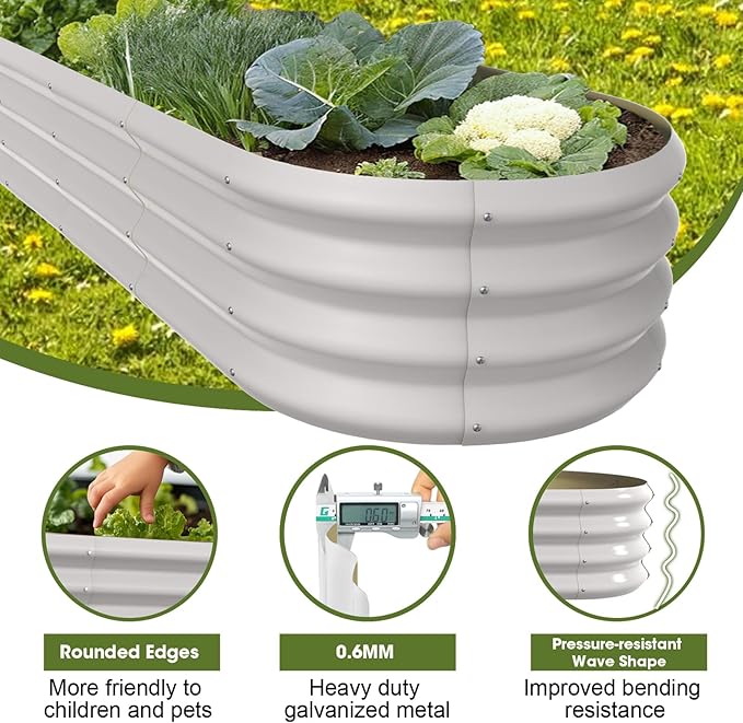 6x2x1ft Oval Galvanized Raised Garden Bed Outdoor 9-in-1 Large Metal Modular Planter Box Raised Beds for Gardening,Vegetables,Fruits,Flowers & Herbs (White)