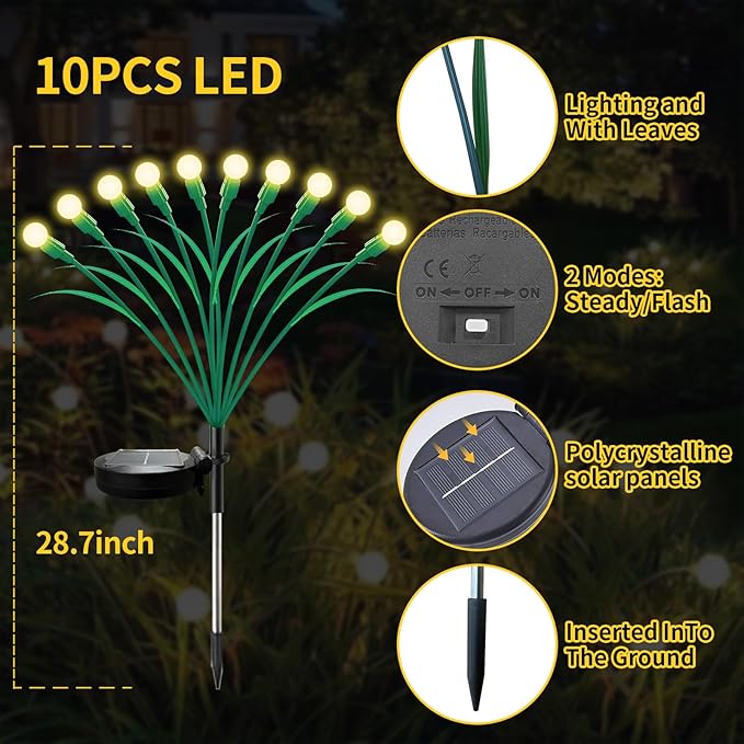 Aogist Solar Garden Lights Outdoor Waterproof,2 Packs 20 LED,Sway by Wind, Yard Patio Pathway Decoration, High Flexibility Iron Wire & Heavy Bulb Base,Warm White
