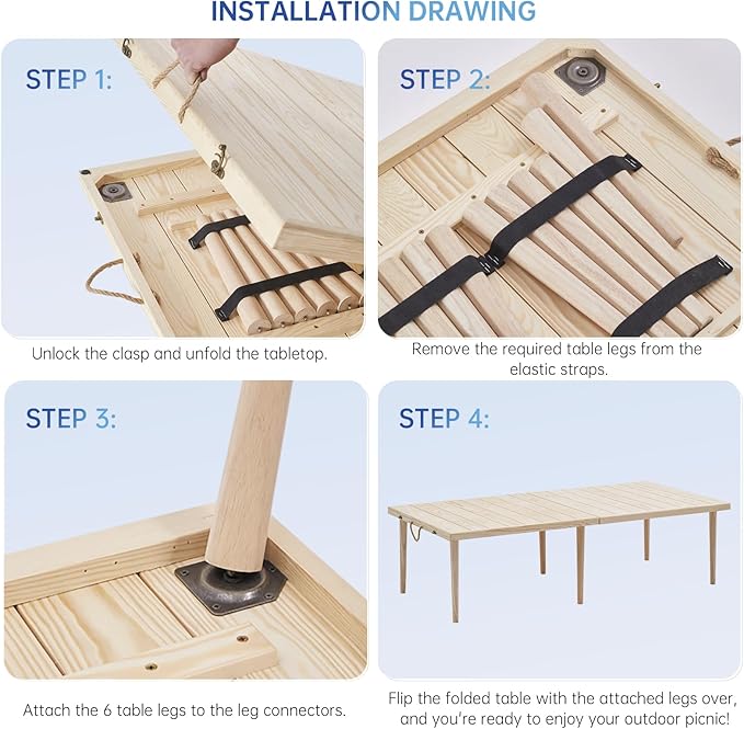 60" X 30" Boho Low Picnic Table, with Two Available Heights,Seating for 6 People,Natural