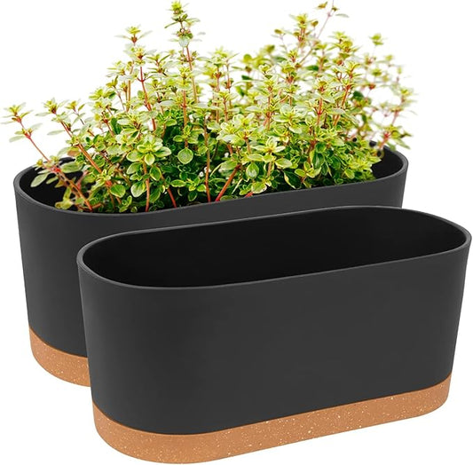 QCQHDU 16" L x 7.6" W x 7" H Window Planter Box, 2 Pack Self Watering Pots for Indoor Plants with Drainage Holes & Saucer, Outdoor Flower Pots Home Garden Modern Decor