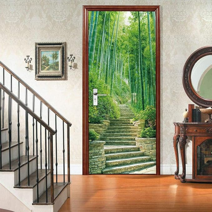 3D Door Stickers Murals Peel and Stick - Bamboo - Door Wallpaper Self-Adhesive Decals Removable PVC Waterproof Poster for Bedroom Living Room 30.3" x 78.7"