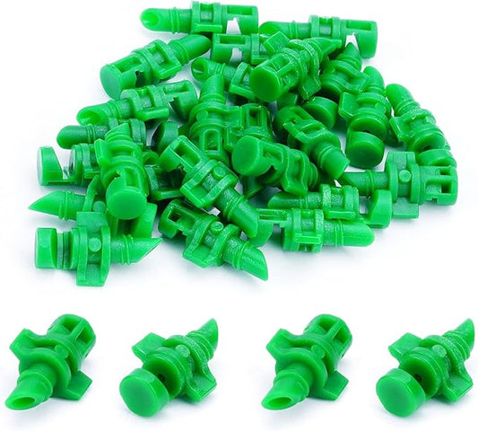 MroMax 25Pcs 180 Degree Micro Sprayer Automizing Sprinkler Nozzle Hydroponic Aeroponic Misters Fan Jet for Miniature Garden Lawn Plant Irrigation System Green