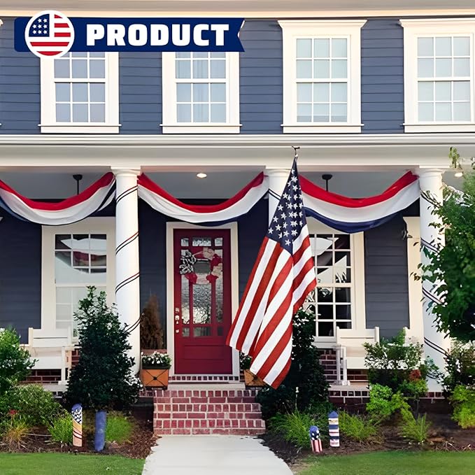 American USA Pleated Fan Flag, 2x4 Feet USA Bunting Decoration Flags Embroidered Patriotic Stars & Sewn Stripes Canvas Header Brass Grommets. (3x5Ft American Flag)