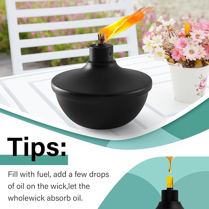 6 Pack Metal Table Top Torches,23.5 oz Citronella Torches for Outside,Refillable Flame Light Torch with Wicks and Covers for Party, Garden Decor,DIY