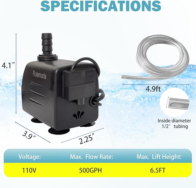 Automatic Fountain Pump With Level Sensor,110V Small Submersible Water Pump For Pond,Aquariums,Fish Tank, Hydroponics,PM06