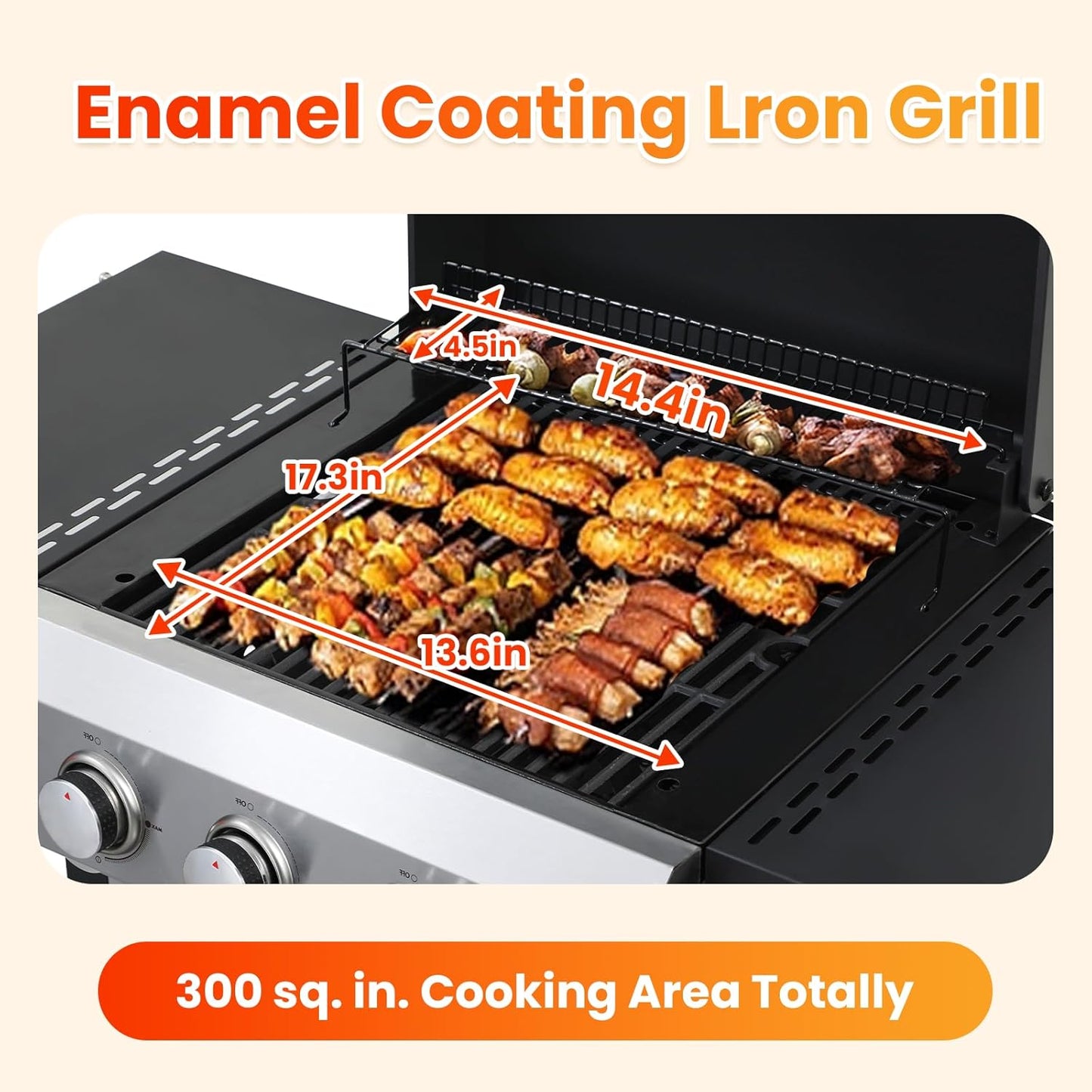 2-Burner Propane Gas BBQ Grill with Porcelain-Enameled Cast Iron Grates, Baking Sheet, 2 Foldable Side Tables, 24,600 BTU Stainless Steel Grill for Outdoor Camping Barbecue Grilling Backyard Cooking