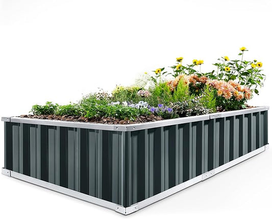 KING BIRD Raised Garden Bed 68"x 36"x 12" Galvanized Steel Metal Outdoor Garden Planter Box Kit with 2 Pairs of Gloves (Dark Grey)