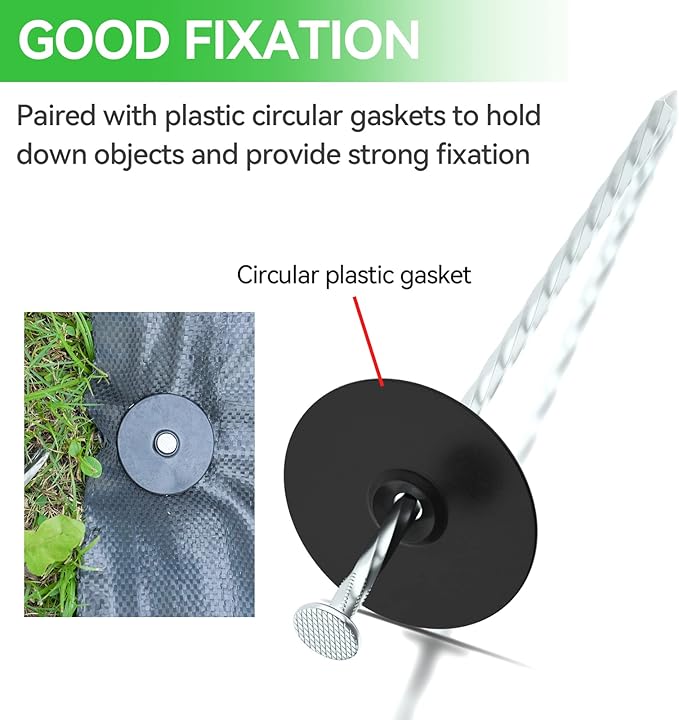 50 Pack Landscape Stakes with Gasket Caps - 6.3 Inch Heavy-Duty Galvanized Steel Garden Spikes are Used to Fixing Weed Barrier, Artificial Lawn, Patio Rug, Etc