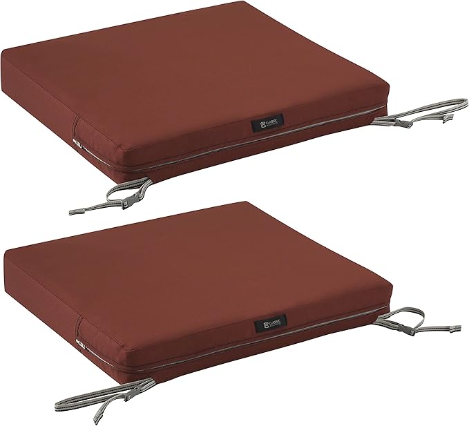 Classic Accessories Ravenna Water-Resistant 19 x 19 x 3 Inch Patio Seat Cushion, Spice, Chair Seat Cushion