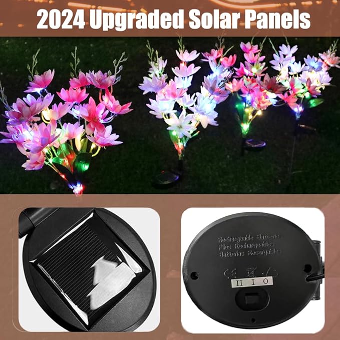 GUOCHENG 4 Pack Solar Flower Lights Outdoor Garden, Denser 5-Head Snow Lotus Solar Flower Decor, 4-Color Light & 2 Lightning Modes for Outside Yard Patio Cemetery Decorations(Colorful)