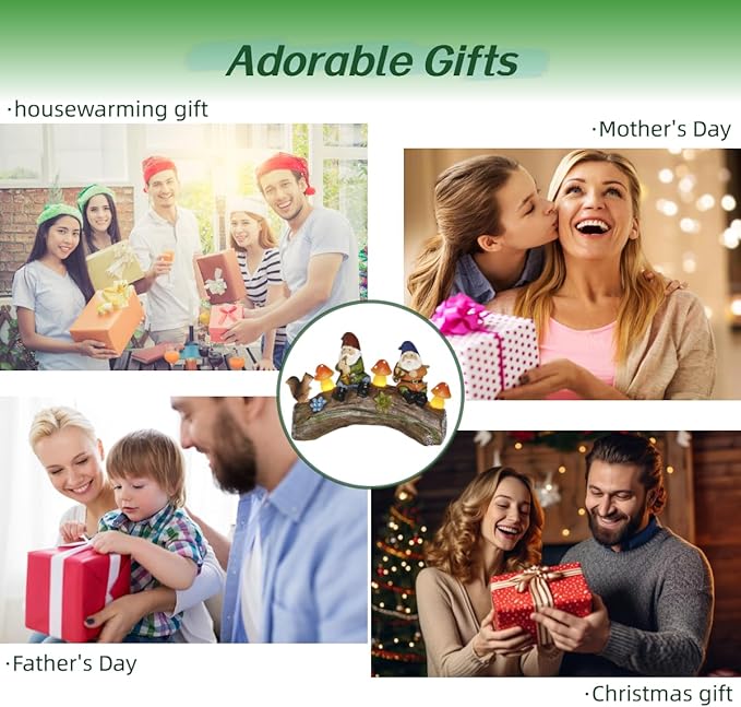 Funny Garden Gnome Statue Solar Powered Mushroom Figurine with Squirrel Gnome Durable Resin Outdoor Decoration for Patio Yard Lawn Ornament Housewarming Gift