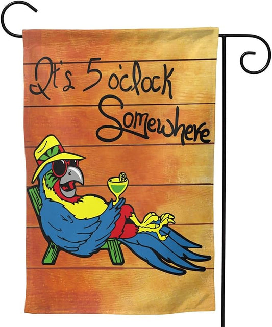 It's 5 O'Clock Somewhere Garden Flag 12x18 Inch Outdoor Decoration Banner Spring Summer Tropical Beach House Flags Yard Farmhouse Garden Deco Indoor Sign, Colour 1