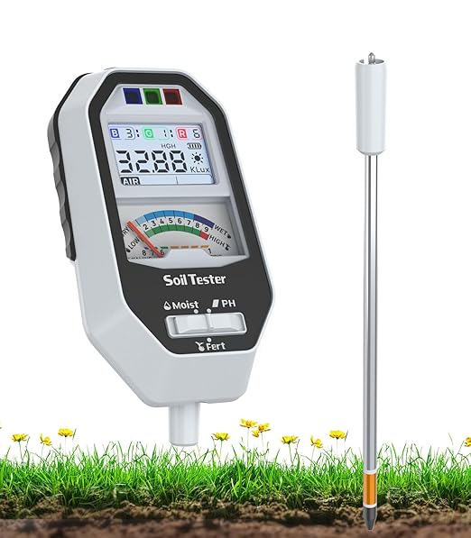 Soil Moisture Meter, 7-in-1 Soil PH Tester/Soil Moisture/Fertility with Removable Probe, LCD Display Air Temp/Air Humidity/Sunlight Intensity/BGR Spectral for Plants Garden, Lawn,Indoor Outdoor Plants