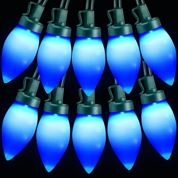 C9 Christmas Lights Outdoor 50 LED Blue Strawberry Waterproof String Lights Xmas Tree Indoor Decoration Plug in 34.5 Feet Used for Home Festive Courtyard Patio Garden(Blue)