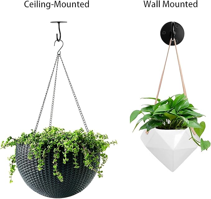 Ceiling Hooks for Hanging Plants-Heavy Duty Wall Mount Hanger Bracket for Hanging Bird Feeders, Lanterns, Wind Chimes, Planters, Outdoor Decoration (3 Pack) (Black)