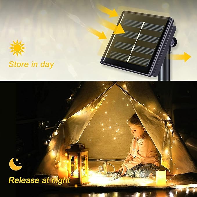JMEXSUSS Solar String Lights 200 LED, Warm White, Waterproof, 66ft, 8 Modes, IP44, Outdoor Patio, Garden, Christmas Decoration