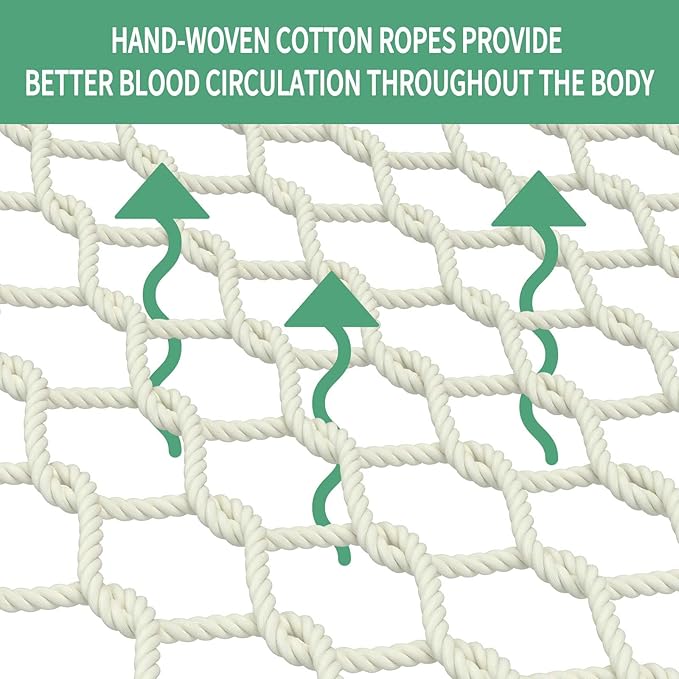 13FT Hammocks, Traditional Hand Woven Cotton Rope Hammock with Free Extension Chains for Outdoor Indoor Patio Yard 450 LSB Capacity for Two Person (Natural)