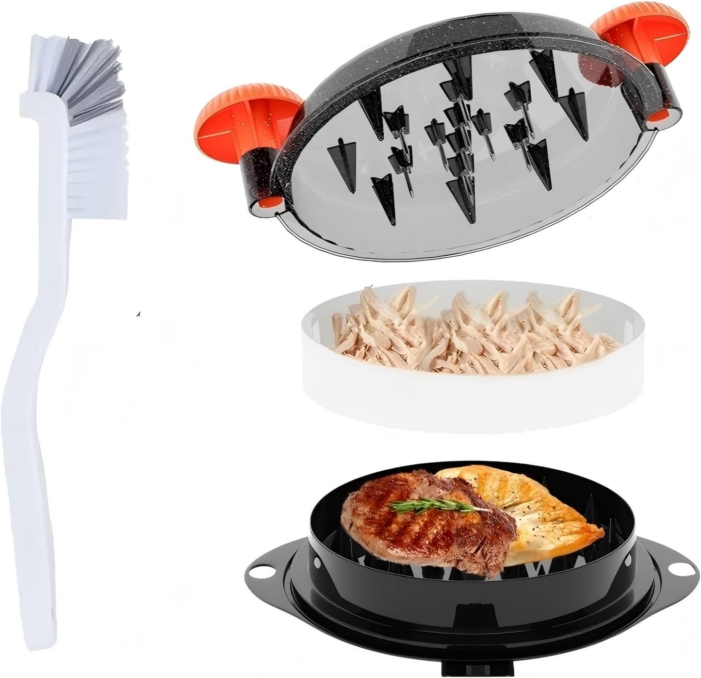 Chicken Shredder Meat Shredder Tool Twist Chicken Breast Shredder Large-Shredding Tools Chicken Breast, Pulled Pork, Beef with Stainless Steel Spikes (Orange & Black)