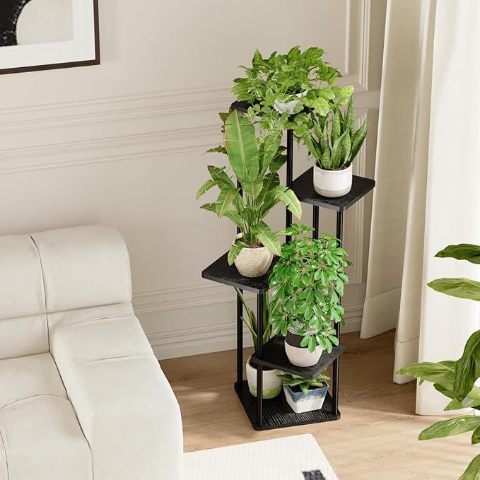 Bamworld Corner Plant Stand Indoor, 5 Tier Metal Plant Shelf for Multiple Plants, Tall Flower Stand for Patio Garden Balcony Living Room Bedroom(Black)