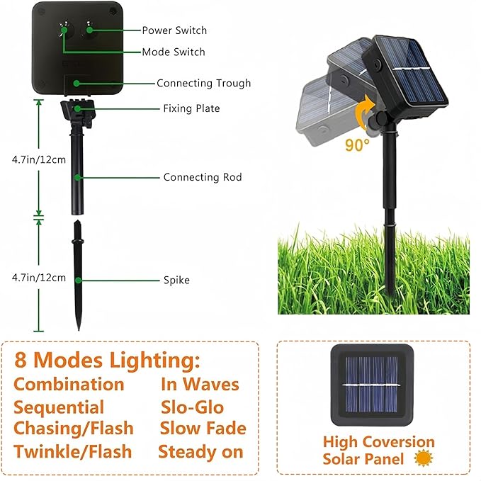 EEW 2-Pack 200 LED Solar String Lights Outdoor, Solar Christmas Lights with 8 Lighting Modes, Waterproof Green Wire Solar Tree Lights for Outside Xmas Wedding Party Garden Patio Decorations (Blue)