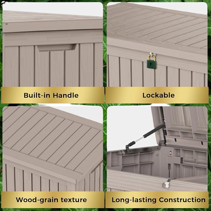 180 Gallon Lockable Resin Deck Box, Waterproof & UV-Resistant Outdoor Storage Box for Outdoor Cushion Storage, Garden Tools & Pool Accessories Storage, Gray