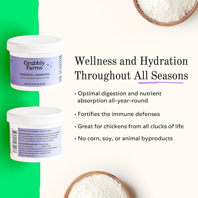 Grubbly Farms Prebiotics + Probiotics for Chickens (30 Day)