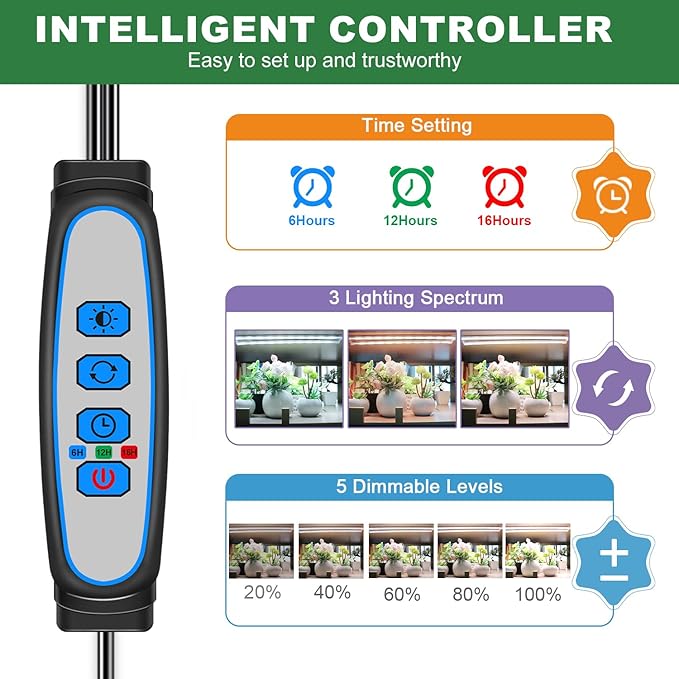 16" Plant Grow Light Strips, 120 LEDs Grow Lights for Indoor Plants Full Spectrum with Upgrade Timer 6/12/16 Hrs, 5 Dimmable Levels, 2 Pack Sunlike Grow Lamp for Hydroponics Succulent