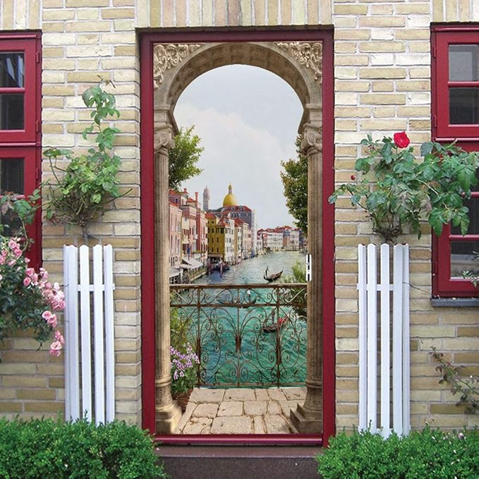 3D Door Stickers Murals - Landscape - Peel and Stick - Waterproof & Washable - Matt Finish - Modern Style - White - 37.4" x 82.7" - 2 Pieces