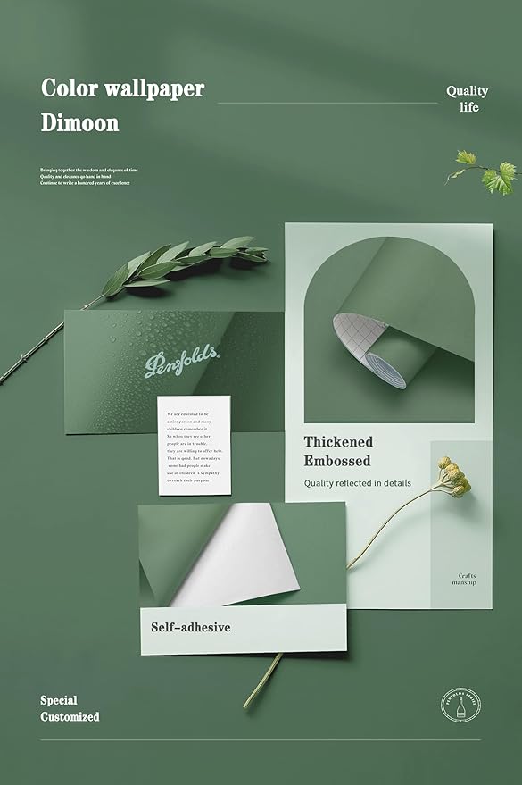 Dimoon 236''x23.6'' Green Peel and Stick Wallpaper Contact Paper Modern Self Adhesive Wall Paper Removable Renter Friendly Textured Solid Color Shelf Cabinet Vinyl Roll (236''x23.6'',Dark Green)