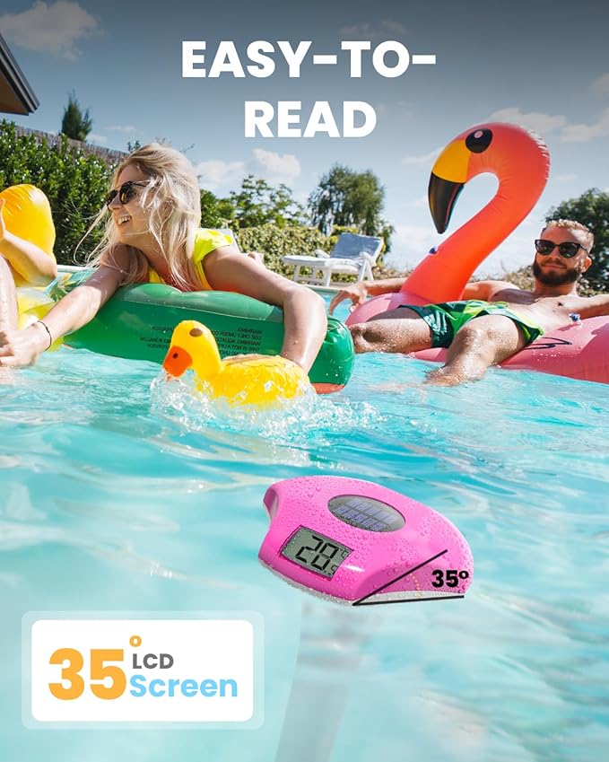 BALDR Pool Thermometer Floating Easy Read, IPX8 Waterproof, Solar Powered Digital Pool Thermometer with LCD Screen,Suitable for Swimming Pool/Hot Tub/Hot Spring/Aquarium (Purple)