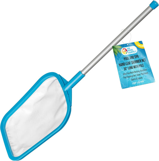 U.S. Pool Supply Pool Skimmer Net with Pole, Handheld Ultra Fine Mesh Pool Skimmer Net - Hand Held Spa, Hot Tub, Pond Cleaning - 17" Pole, Leaf Netting, Scoop Skim Leaves & Debris, Clean Water Surface