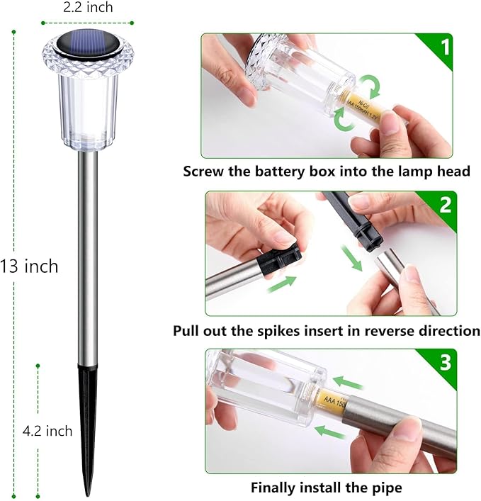 DenicMic Solar Lights Outdoor Pathway Lights 3000K LED Waterproof Acrylic Lamp Head Stainless Steel Stake for Yard Garden Landscape Path Walkway Driveway Patio Lawn (Warm White 10Pack)