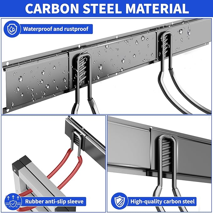 Garage Organization Tool Organizer Wall Mount, 64inch Heavy Duty Garden Tool Organizer Storage System, Easy Install with 10 Adjustable Hooks, for Garage, Basement, Shed, Workshop(Black)