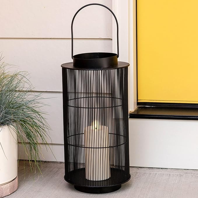 LampLust Outdoor Lantern Decorative Outdoor Patio Decor, 16 Inch Candle Lantern, Black Metal, Outdoor Lanterns for Patio Waterproof, Battery Included, Modern Farmhouse Front Porch Decor