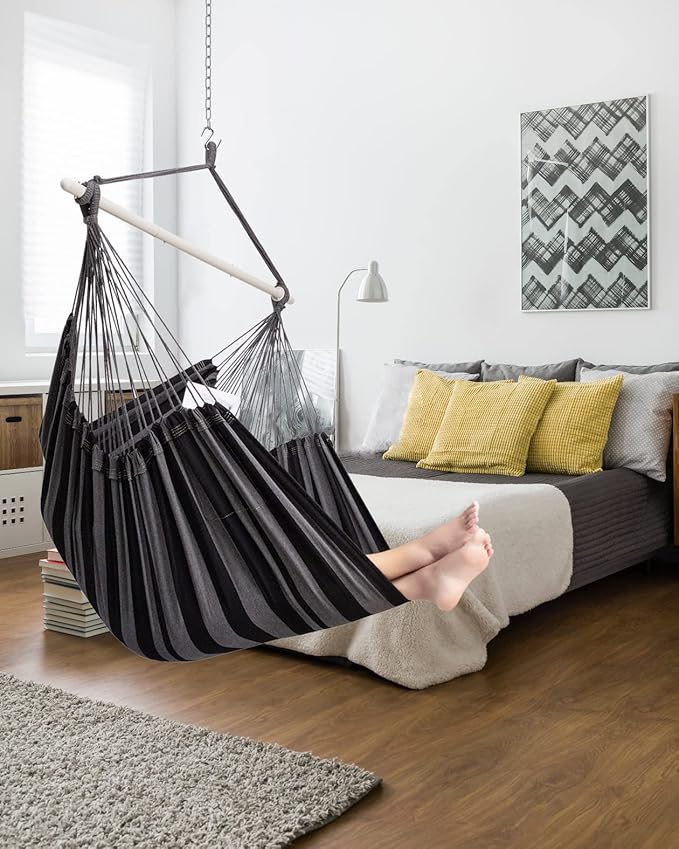 ADVOKAIR Hammock Chair Hanging Chair Rope Swing XXL - Max 500lbs, 70in Large Hammock Swing Chair -Portable Steel Spreader Bar with Anti-Slip Rings-Roomy & Strong