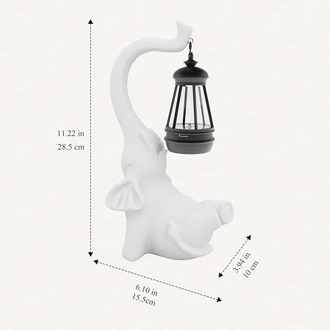 Statue Decoration, Figurine, Lawn Statue, Sculpture Ornament, Animal Figurine - Elephant Resin Statue with Lantern (Face Upward)