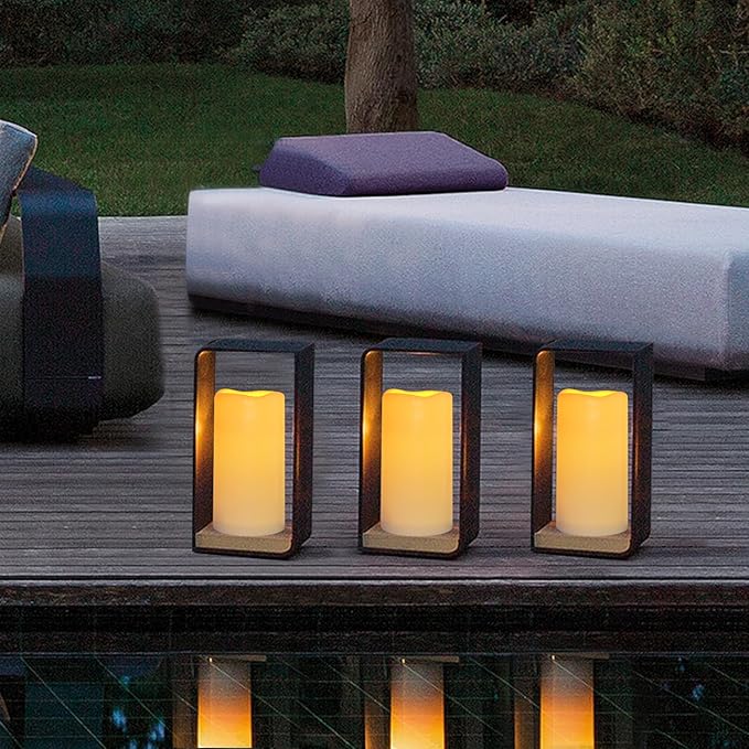 Flickering Flameless LED Candles with 10-Key Remote & Timer, Waterproof Outdoor Indoor f Battery Operated Candles for Home/Wedding/Festival Décor Set of 2 (D3 x H5.5) Ivory