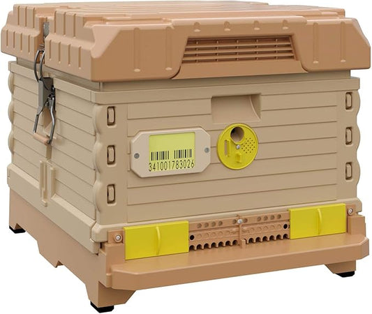 Ergo Insulated 10 Frame Bee Hive Set [NO Frames Included] (Single Hive, Tan Body Yellow Entrance)
