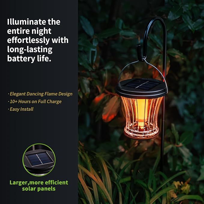 Glass Solar Lantern Outdoor Lights Waterproof, Flickering Flame Solar Lights with Modular Design, Auto On/Off Decorative Hanging Lanterns for Patio Garden Pathway Camping Deck Yard (4 Pack)