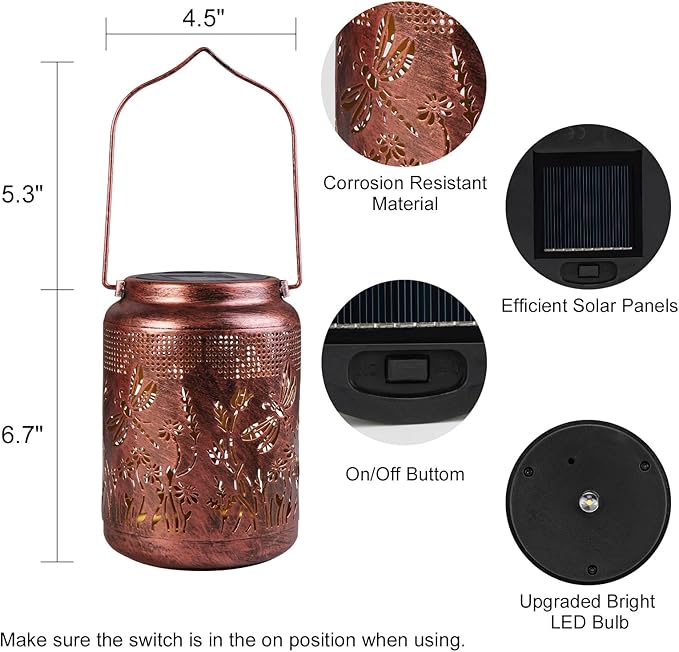 Fastrrugle Solar Lanterns Outdoor Waterproof Hanging Dragonfly Solar Lights Outdoor Decorations Gifts for Women Mom Grandma LED Lanterns Garden Decor Outside for Yard, Patio, Backyard, Porch