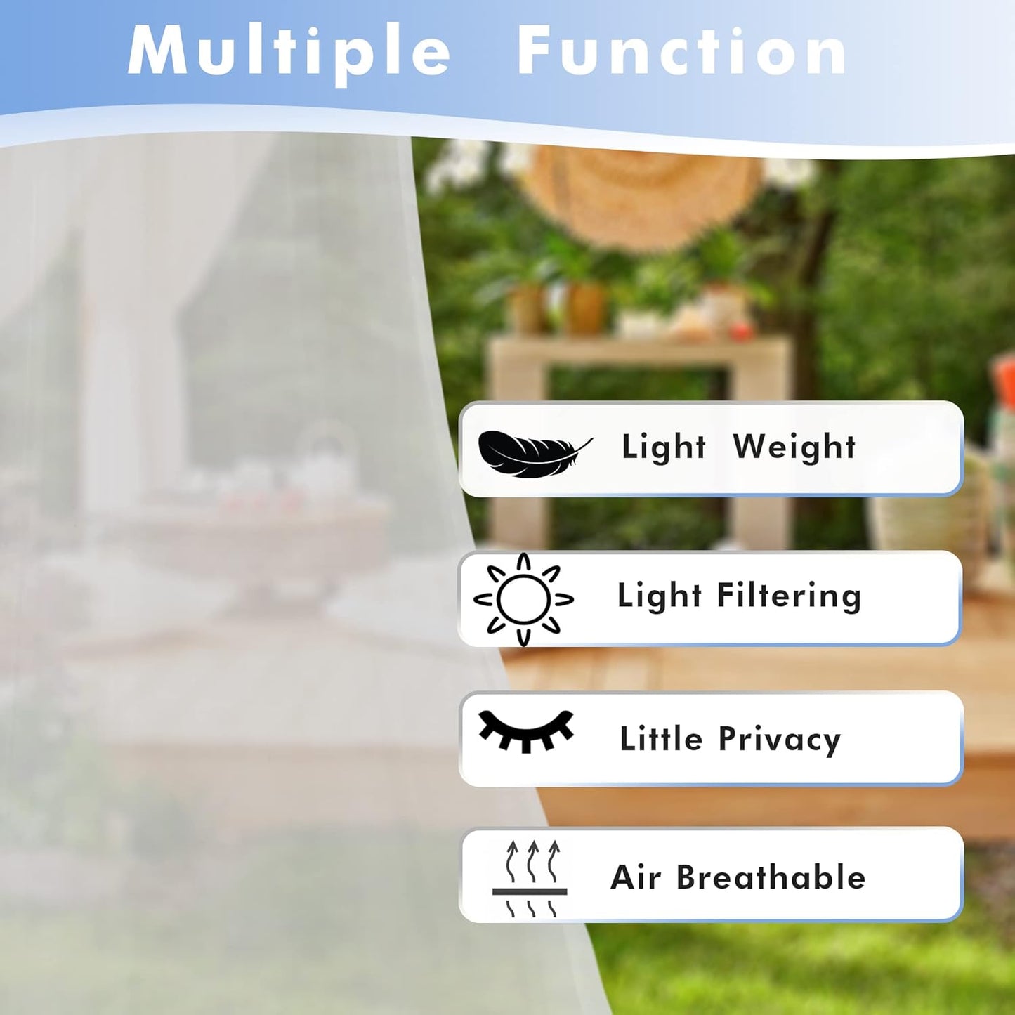 HolidayIdeas Beige Outdoor Sheer Curtains for Patio Waterproof, 6 Panels - 54 x 84 Inch - Light Filtering Voile Outside Curtains Grommet Drapes for Front Porch, Gazebo, Pergola, Backyard