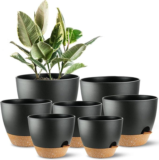 Indoor Pots For Plant Self Watering Plant Pots For Lazy People, 8/7.5/7/6.5/6/5.5/5 Inch,Black Plastic Self Watering Planter For All Houseplants,Succulent, African violets, Flowers And Cactus